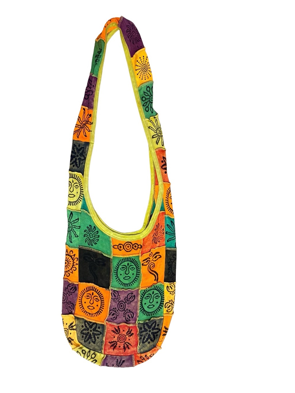Celestial Sun Patchwork Cotton Sling Bag Whimsigoth Hippie Festival Hobo